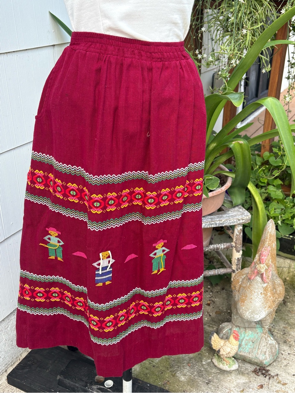 Vtg hand woven embroidered Guatemalan Mayan fiesta skirt Sz M folk Boho artisan